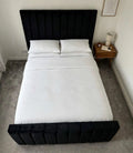 Double size plush velvet black panel line bed frame & mattress free delivery