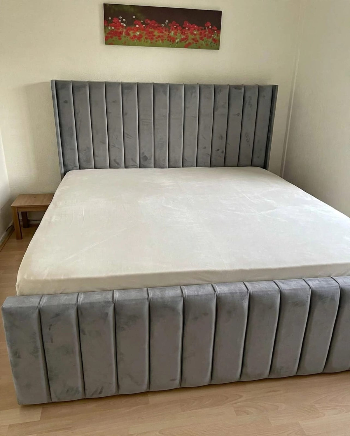 Super king size plush velvet grey wingline bed frame & mattress