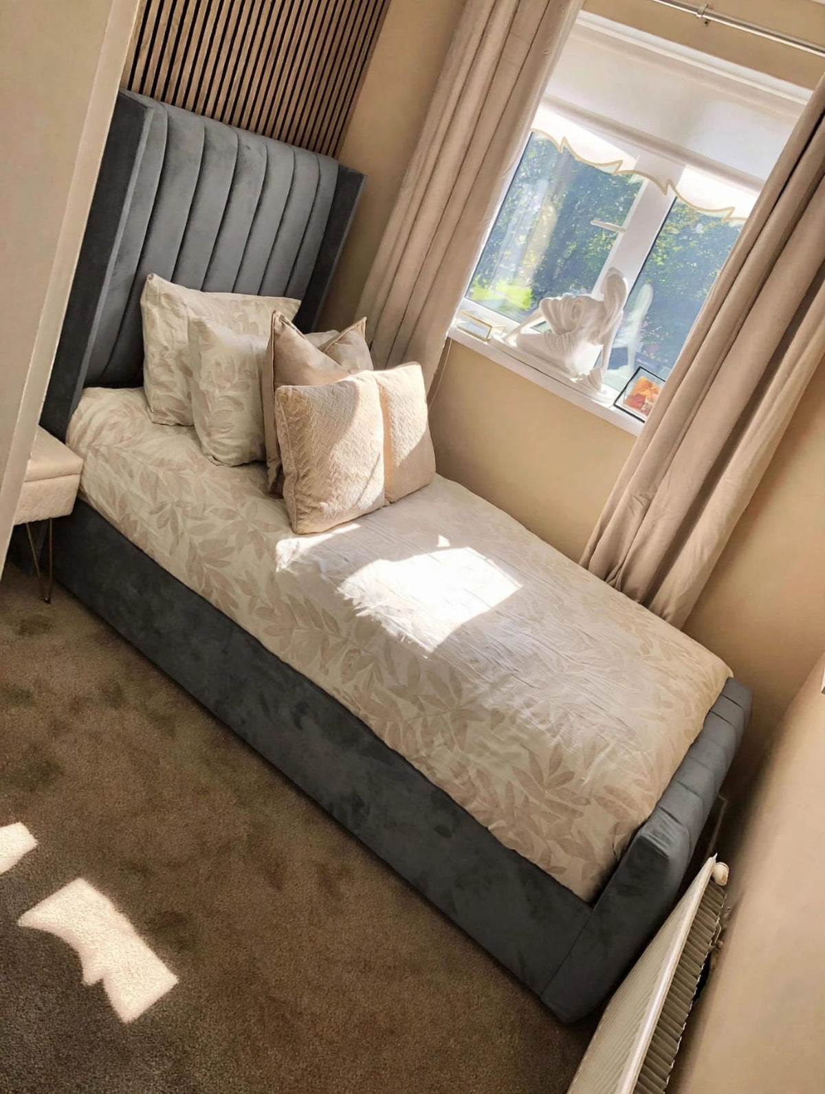 Kids bed | velvet grey single wingline bed frame and mattress